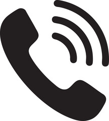 Black Telephone Handset Icon with Three Emanating Signal Waves on a White Background Signifying Incoming Call