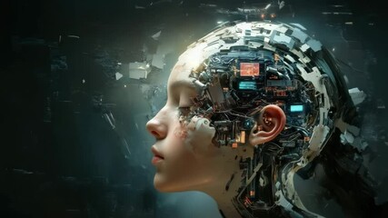 Female cyborg with exposed brain mechanisms symbolizing artificial intelligence. Human-machine hybrid: a look at the future where technology merges with biology. For AI and futurism themes. - Powered by Adobe