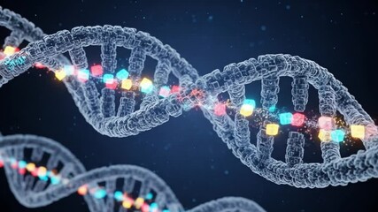 Rotating DNA Double Helix Structure with Glowing Elements Animation - Powered by Adobe
