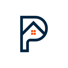 Minimalist Real Estate Letter P Logo – House and Roof Symbol with Window, Modern Monogram Branding Icon for Property, Realtor, or Architecture Firms