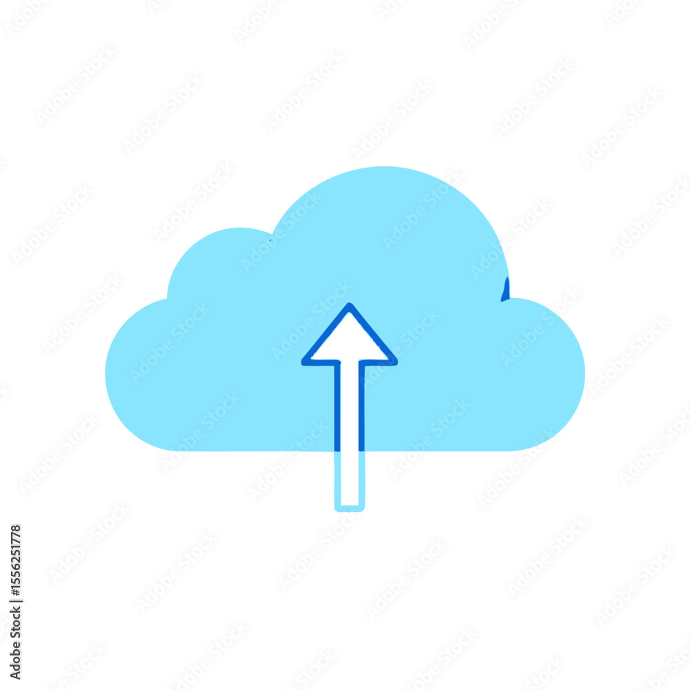 Poster cloud computing concept with upload and download icons illustrating data transfer over a network