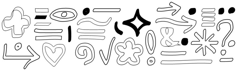 Hand-Drawn Brush Stroke Elements: A Creative Collection of Scribbles, Doodles, Underlines, and Emphasis Lines for Artistic Designs