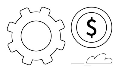 Simplistic gear and dollar sign outline convey business mechanics and financial concepts. Ideal for finance, innovation, investment, productivity, strategy, entrepreneurship, teamwork. Simple flat