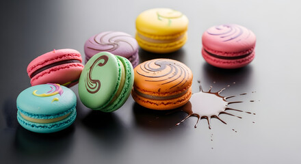 Colorful Dessert Landscape with Artistic Macarons