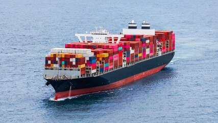 Aerial view container ship deliver logistics export by sea.