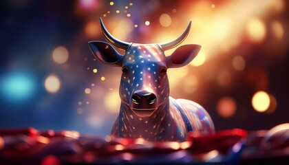 Generated image Colorful patriotic cow with lights and stars