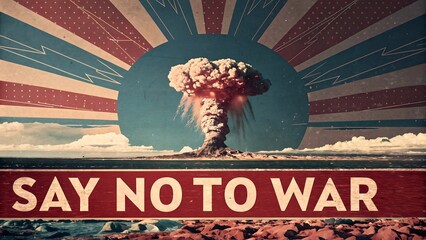 Say No to War Anti-War Poster with Dramatic Mushroom Cloud Design