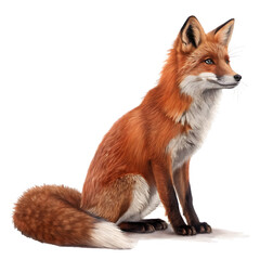 Fototapeta premium A beautiful red fox sits serenely, isolated on transparent background