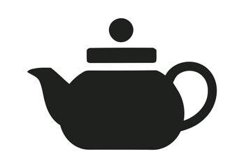 Simple black silhouette icon of a teapot with a lid and handle on white background