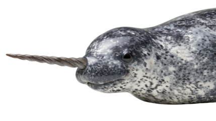 Close-up of a majestic narwhal showcasing its distinctive tusk. transparent background