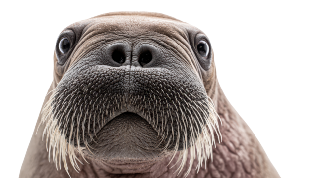 Close-up of a walrus showcasing its unique facial features. transparent background