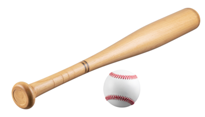 Wooden baseball bat and ball for sports enthusiasts, cut out