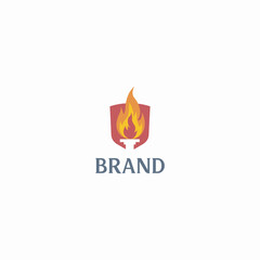 Flaming Torch and Shield Logo for Brand use isolated with white background. 