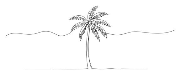 single palm tree on beach outline vector art © Wieslaw
