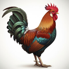 Fototapeta premium Side View of Rooster Showing Full Tail Feathers Isolated on White