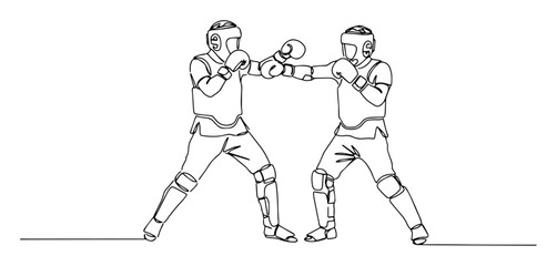 boxing match athletes in gear outline minimal vector