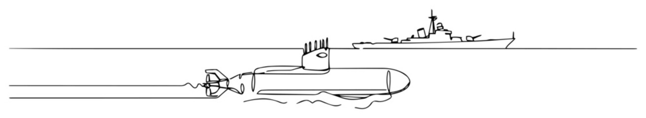 submarine and warship outline minimal vector illustration © Wieslaw