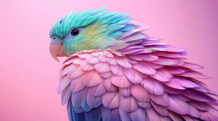 Obraz premium Colorful parrot with vibrant feathers against a soft pink pastel background