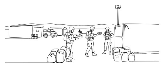 Obraz premium military base training area with soldiers outline vector