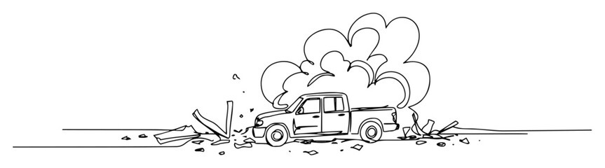 car explosion on battlefield outline vector illustration