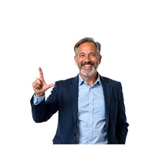 Confident Mature Businessman Pointing Up, Smiling