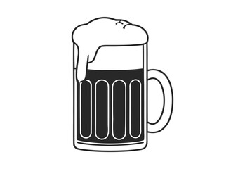 Stylized black and white illustration of a beer mug filled with foamy beer