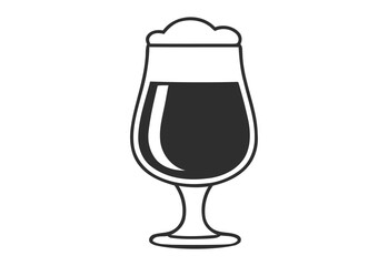 Stylized black and white icon of a beer glass filled with dark liquid and foam