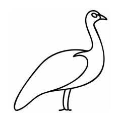 Black line art illustration of a bird with long neck and legs on white background