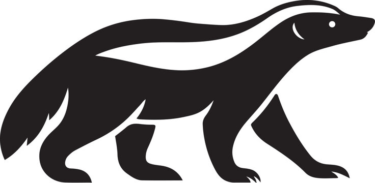 Honey badger in profile black and white design, Wild creature sketch silhouette