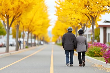 Obraz premium Autumn stroll, couple walking