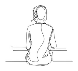 back view of female call center operator with headset