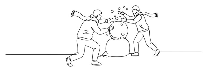 kids throwing snowballs at snowman