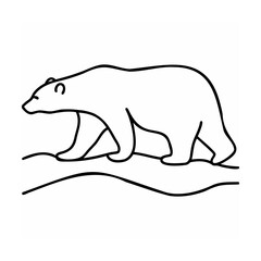 Black Line Art Walking Polar Bear on White Background