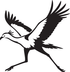 Secretary bird in action striking silhouette, Bold bird profile dynamic line drawing