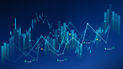 Visualization of financial data displaying fluctuating stock prices and trading volumes over time. The charts use vibrant colors to highlight trends, indicators, and metrics.