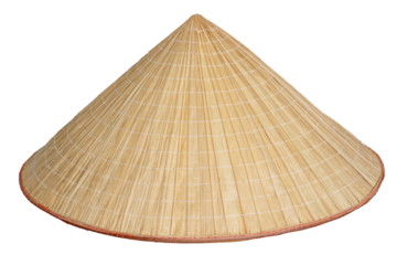 Traditional straw conical hat. Non LA (Vietnamese or Chinese style) crafted conical hats originating. Asian conical hat isolated.