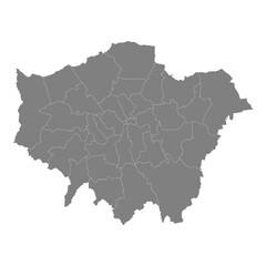 Fototapeta premium High Quality map of Greater London is a county of England, with borders of the districts