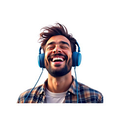 Joyful Young Man Listening to Music with Headphones