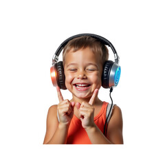 Happy Little Boy Enjoying Music with Headphones