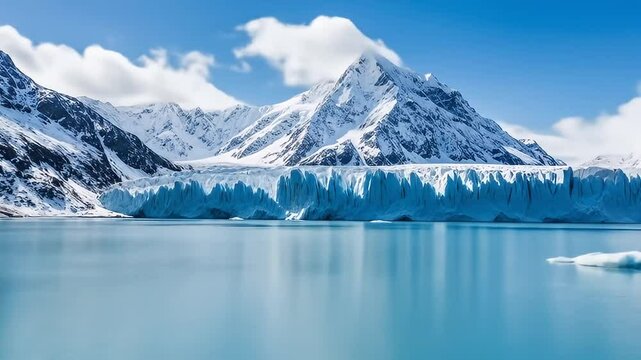 Majestic Glacier Landscape with Snow Capped Mountains Reflection on Water