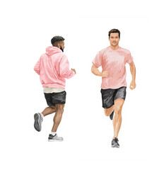 Fototapeta premium People run and do sports, watercolor clipart illustration with isolated background.