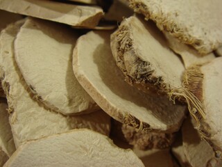 Close-up of Dried Black Polygonatum Rhizome Traditional Herbal Medicine