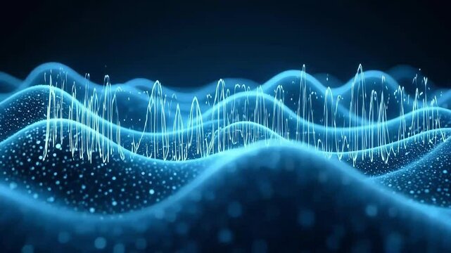 Glowing blue waves of digital particles create a modern background
