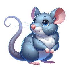 Cute Animated Mouse: A delightful illustration of a charming, animated mouse with soft blue fur, large expressive eyes, and a playful smile, evoking feelings of warmth and cheerfulness.