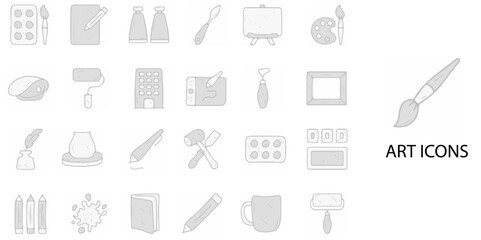 Art simple concept 24 hand drawn grew color icons set .Vector illustration.	