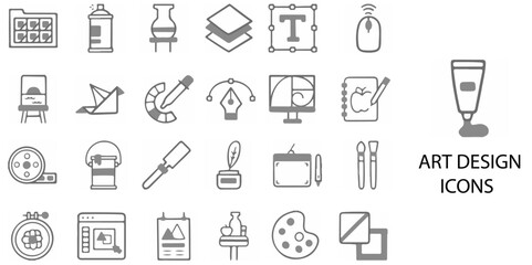 Art and Design simple concept 24 hand drawn color icons set .Vector illustration.	