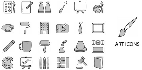 Art simple concept 24 hand drawn Grew color icons set .Vector illustration.	