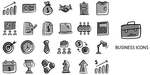 Business simple concept 24 hand drawn Grew color icons set .Vector illustration.	