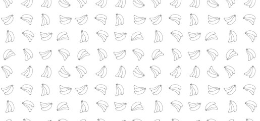 Scatter seamless pattern with banana in outline mode without background. Fruit background design