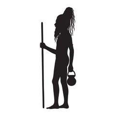Naga Sadhu with long hair and ash-covered body, Silhouette Vector Illustration